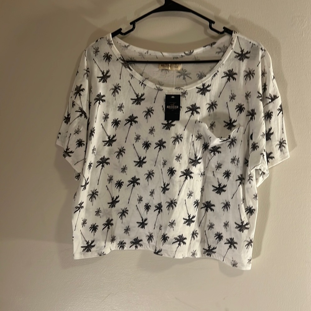Loose crop top palm tree print short sleeve